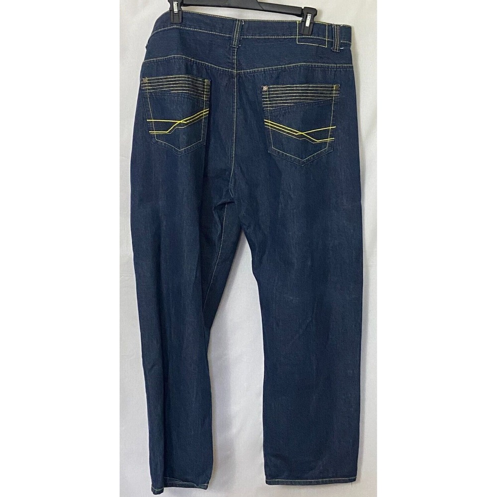 Jinzu Mens Denim Jeans 48x34 Dk Blue Contrast Stitching Y2K HipHop Skater Grunge